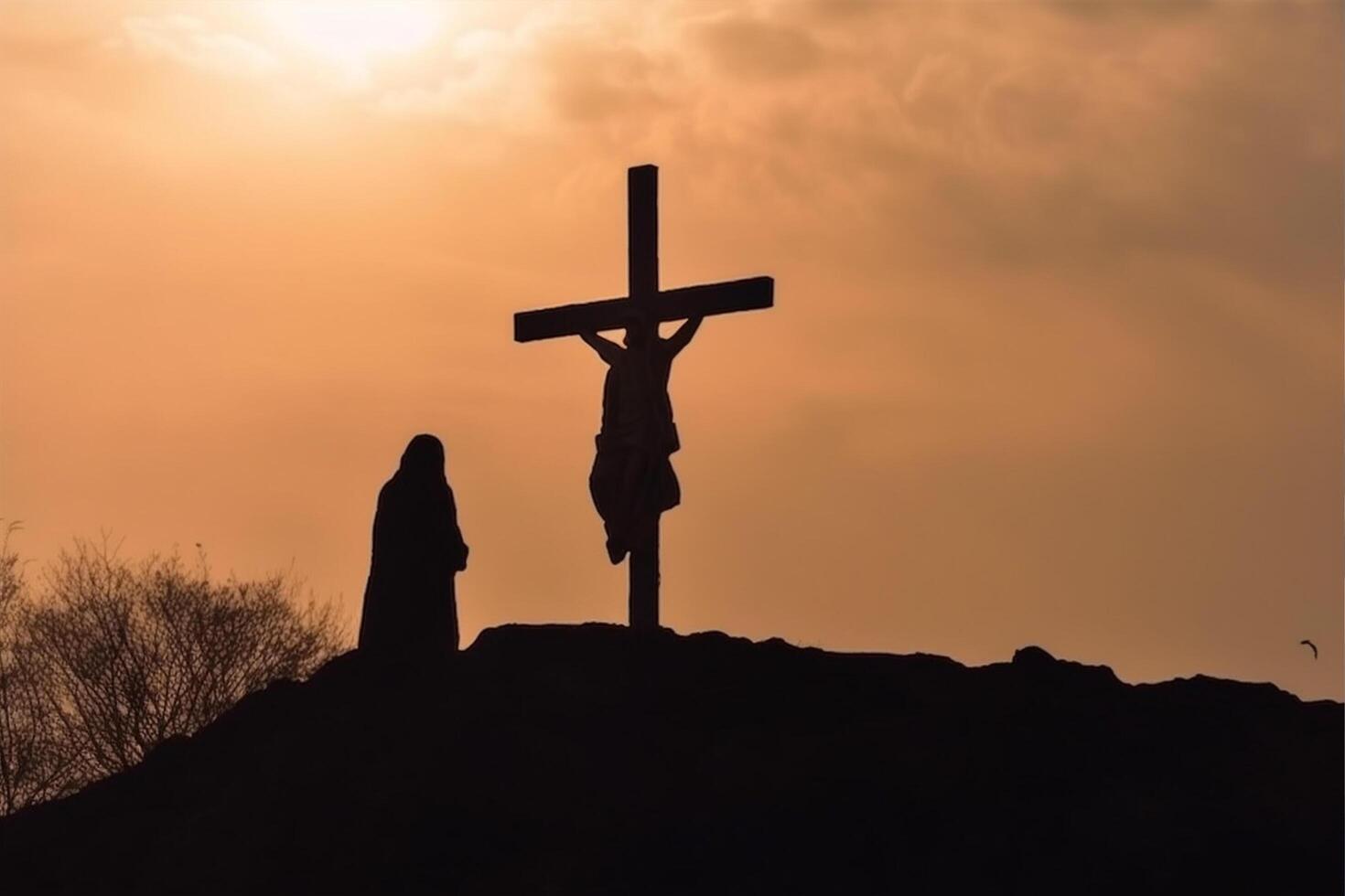 The Cross at the sunset background, photo