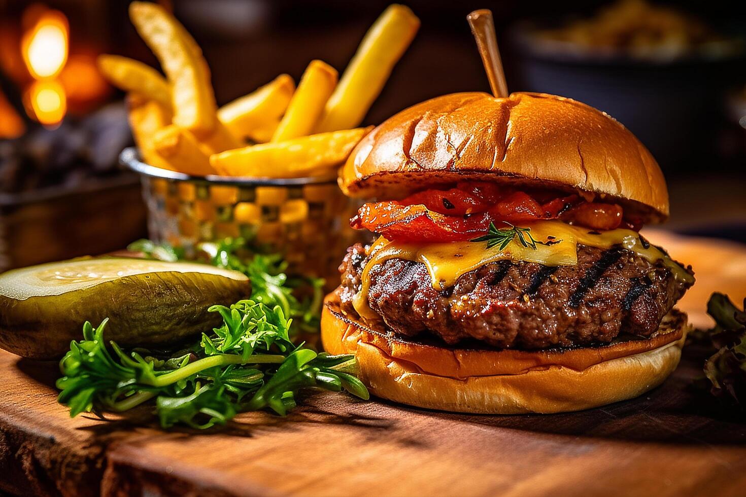 lunch with burgers and French fries, photo