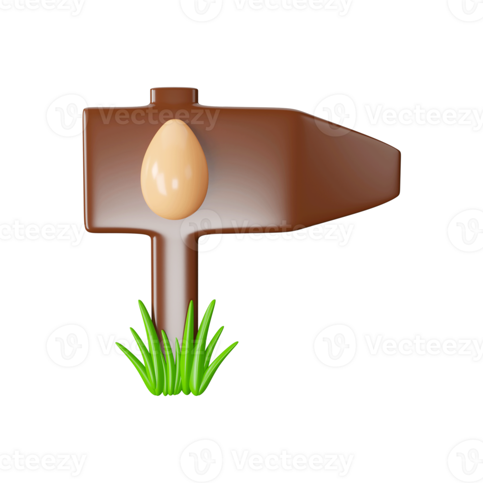 3D Render Of Wooden Signboard With Egg, Grass Element. png