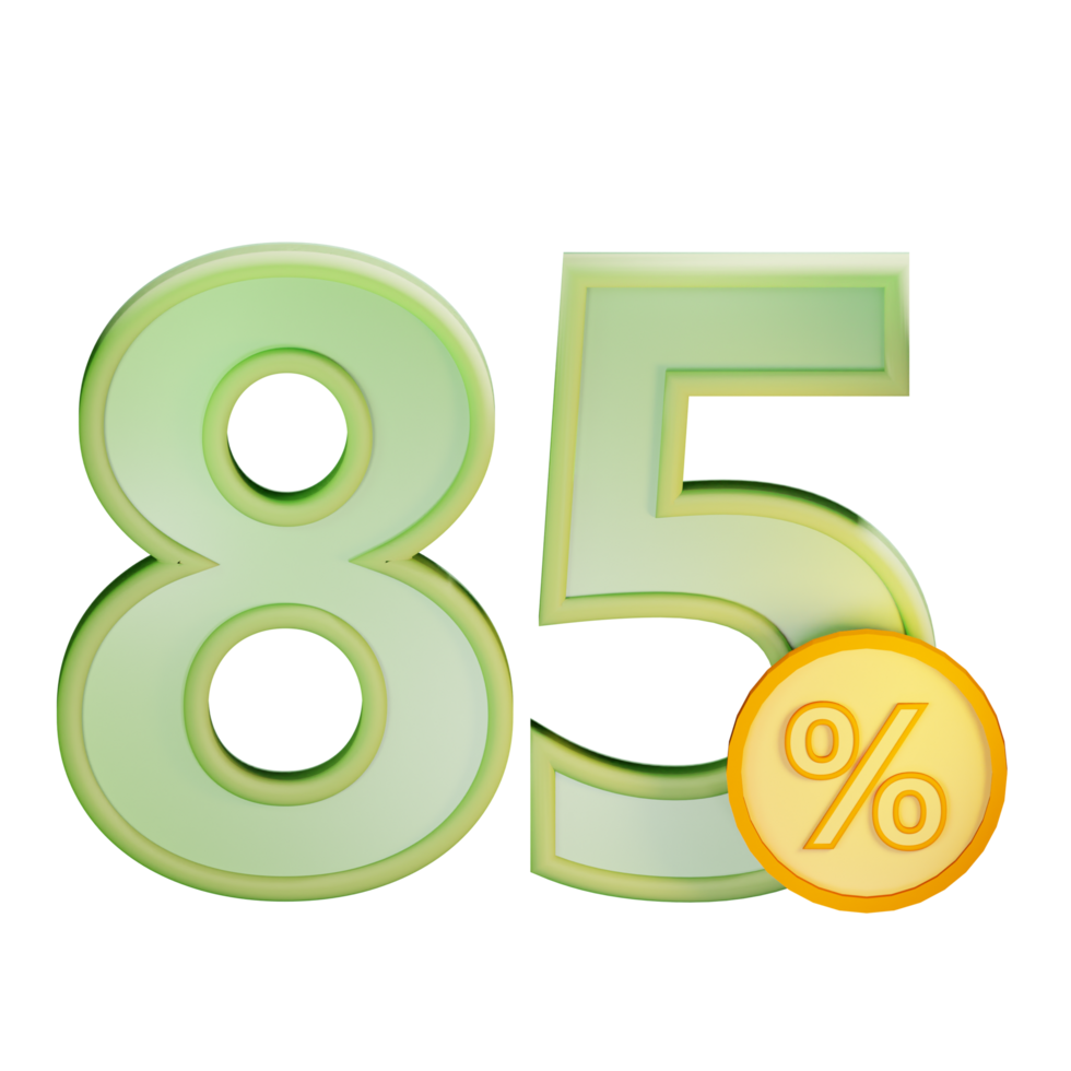 3d 85 discount percent text label illustration concept icon png