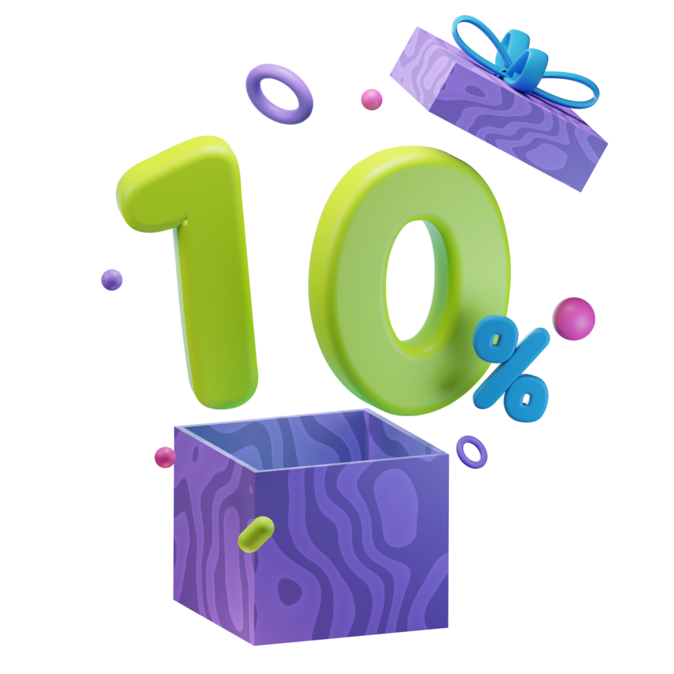 3d 10 percent discounts opened gift box sales promo illustration concept icon png