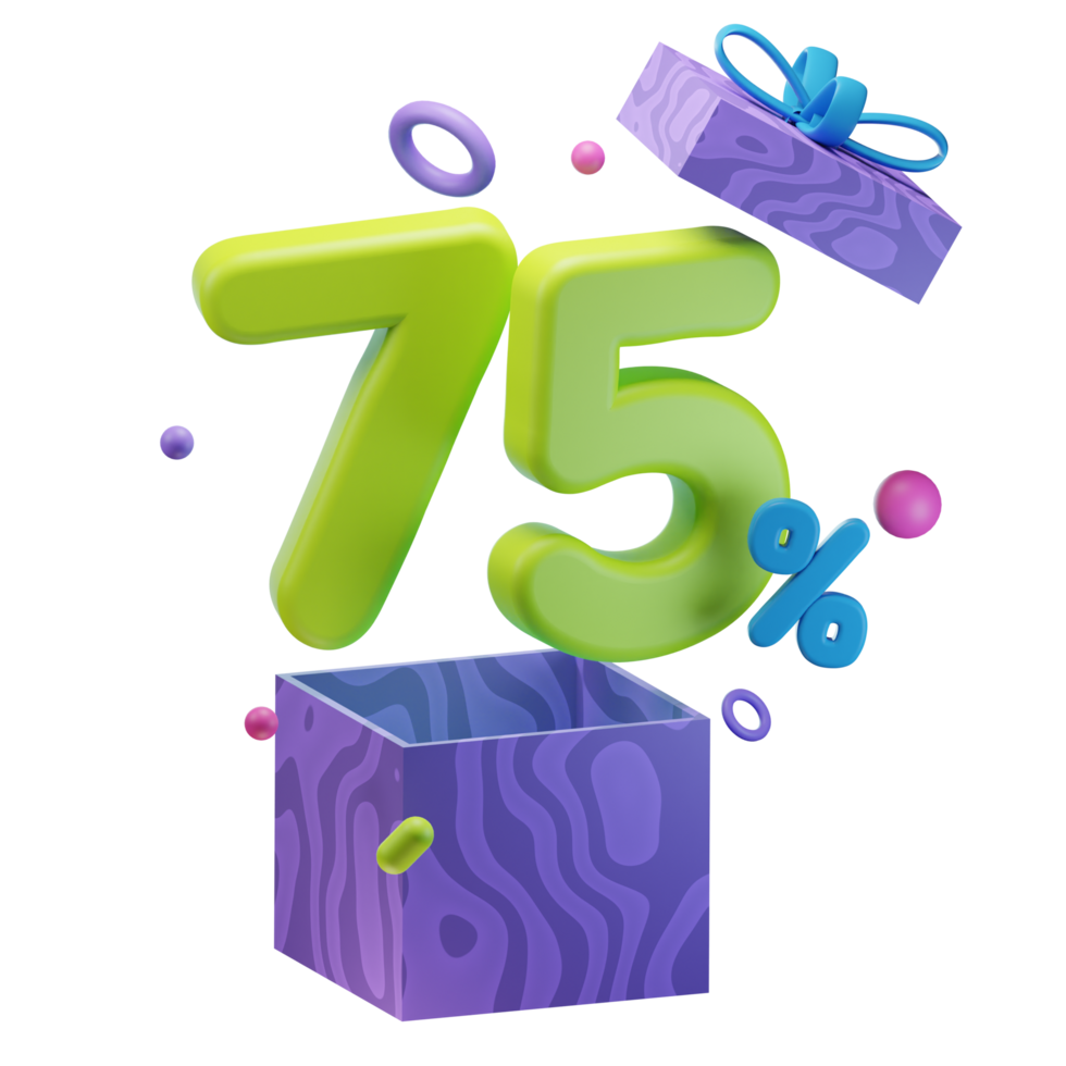 3d 75 percent discounts opened gift box sales promo illustration concept icon png