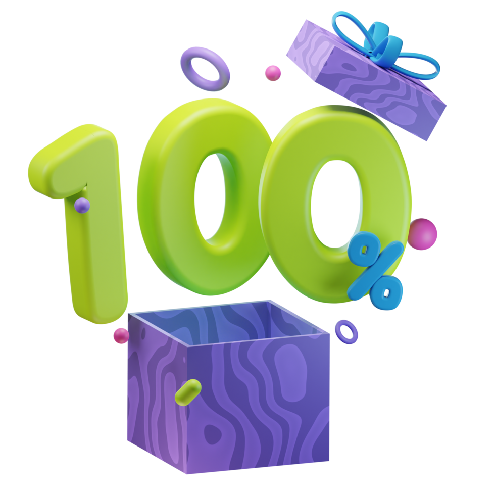 3d 100 percent discounts opened gift box sales promo illustration concept icon png