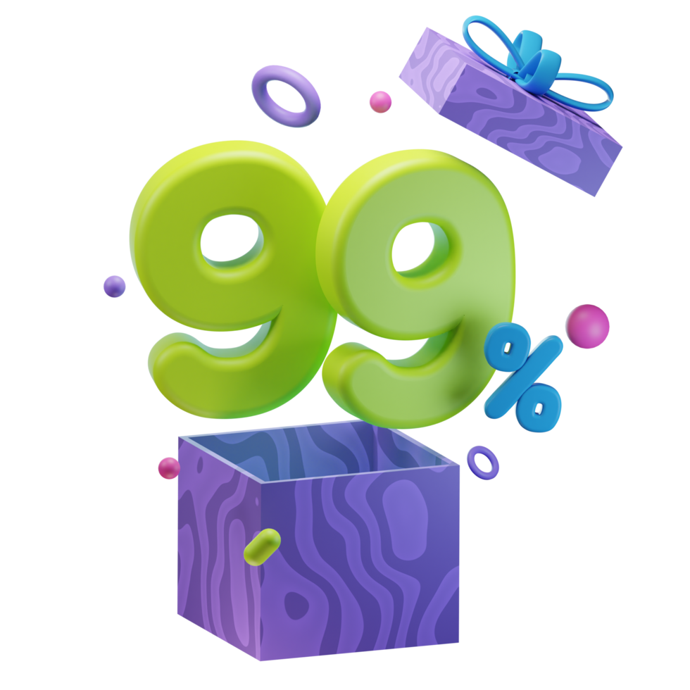 3d 99 procent kortingen geopend geschenk doos verkoop promo illustratie concept icoon png
