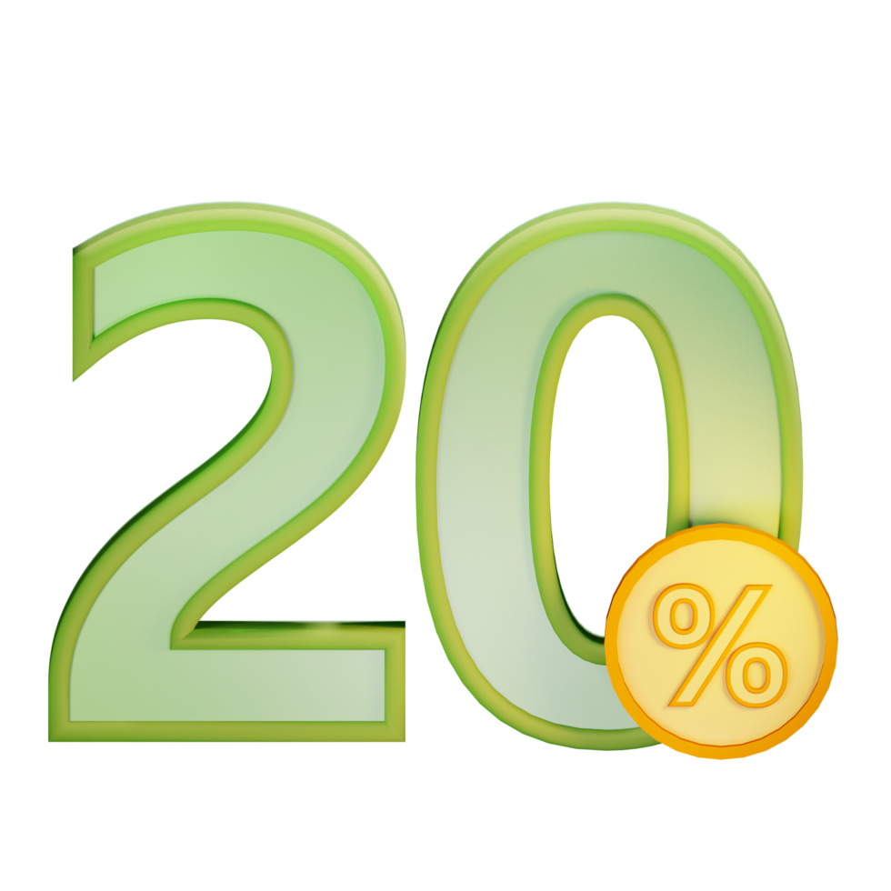 3d 20 discount percent text label illustration concept icon png