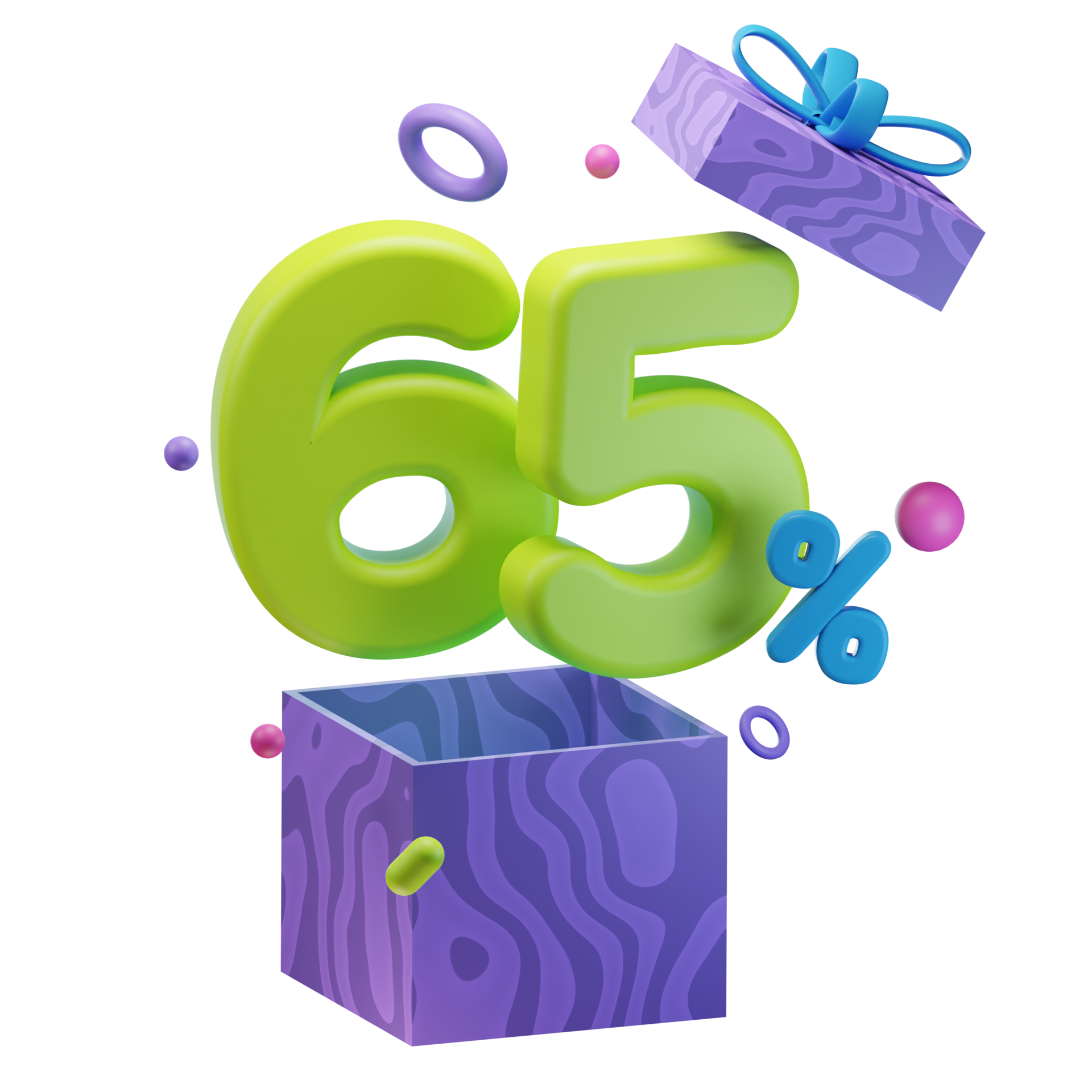 3d 65 Percent Discounts Opened Gift Box Sales Promo Illustration 3d-65-percent-discounts-opened-gift-box-sales-promo-illustration