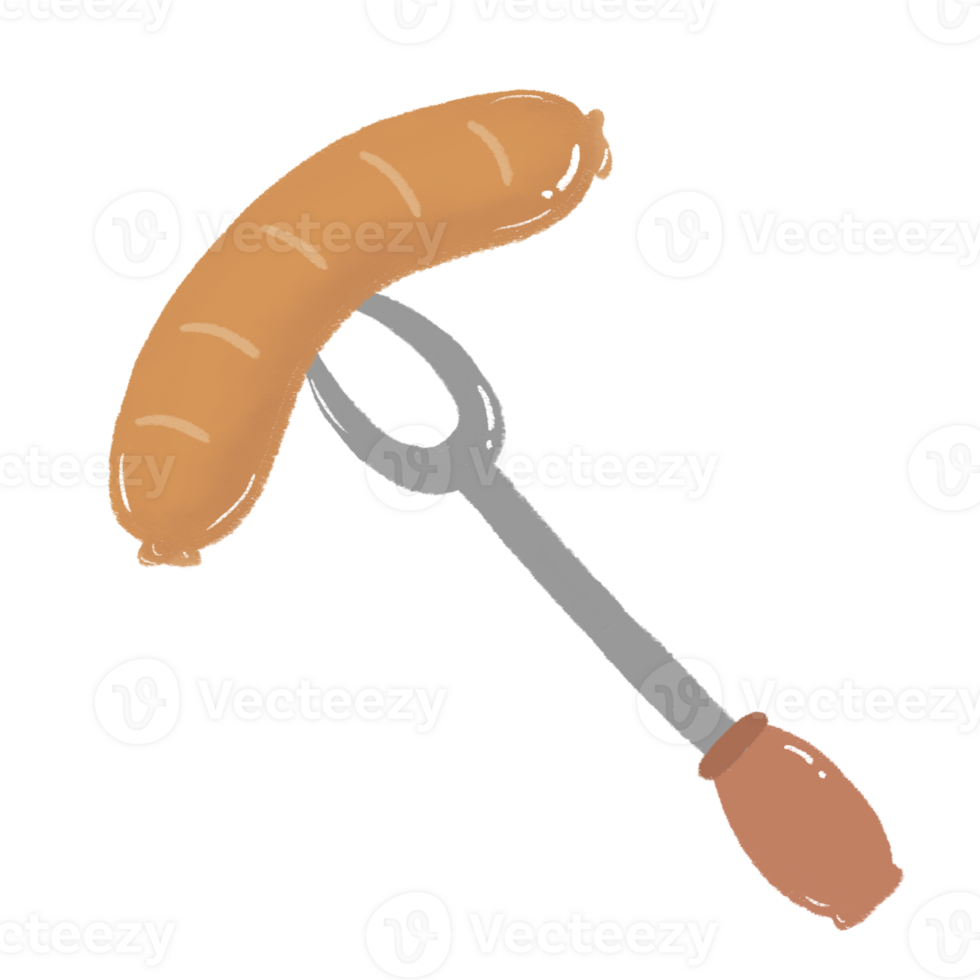 A tasty grilled sausage on the fork drawing png