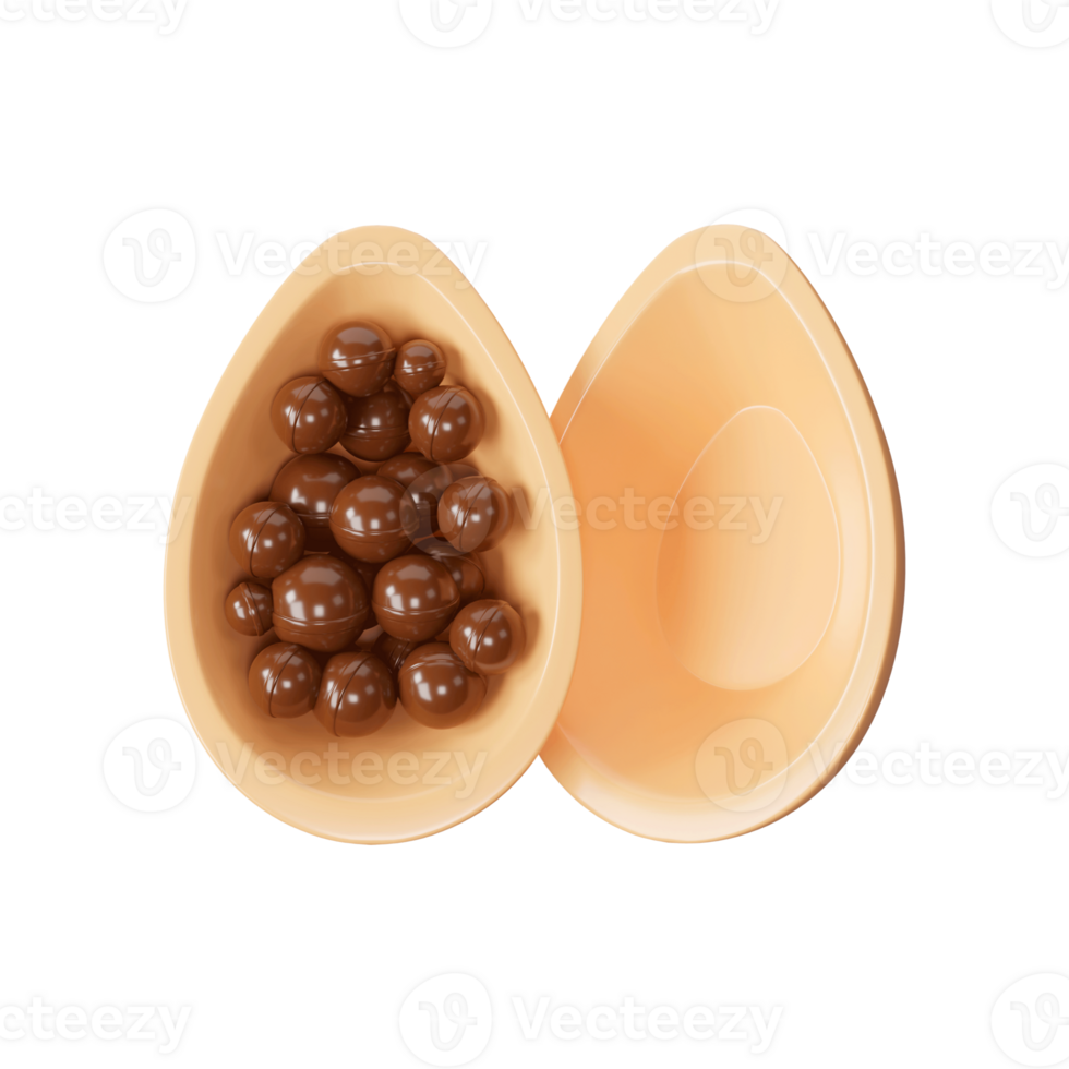 3D Rendering Of Chocolate Balls Inside Egg Shape Frame. png