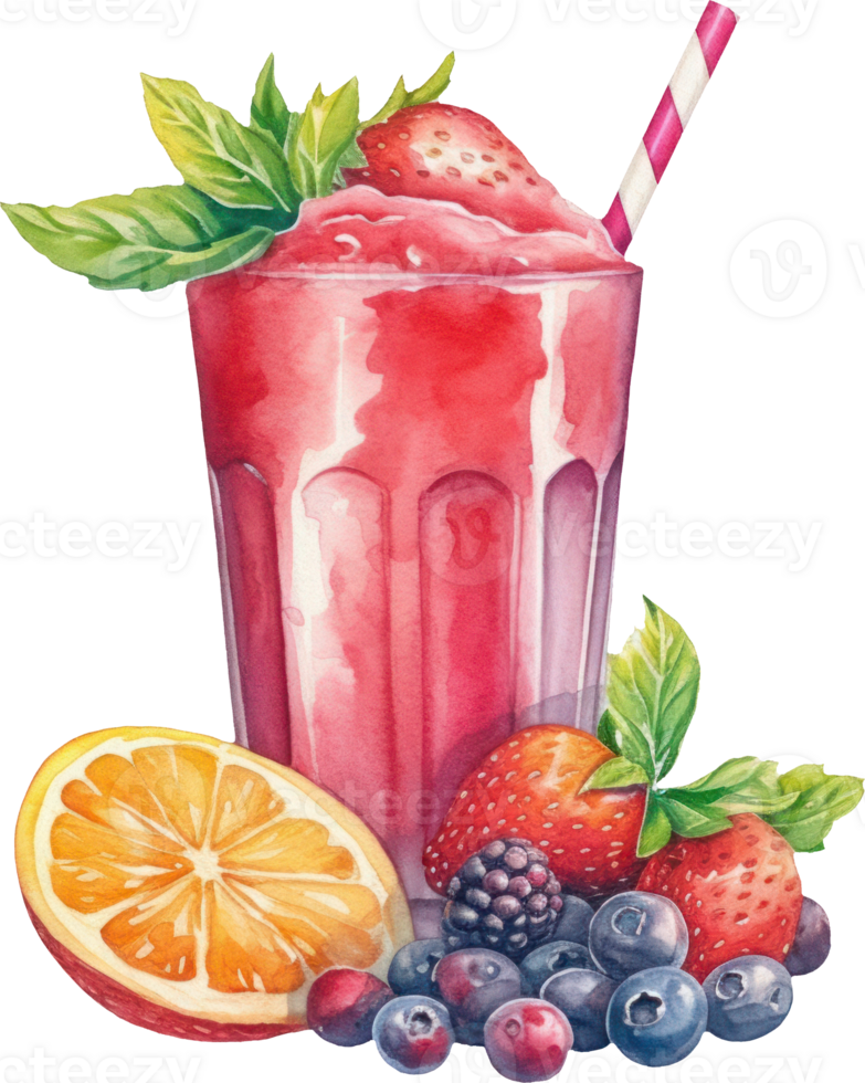 Fruits Smoothie Drink Watercolor Illustration. d png