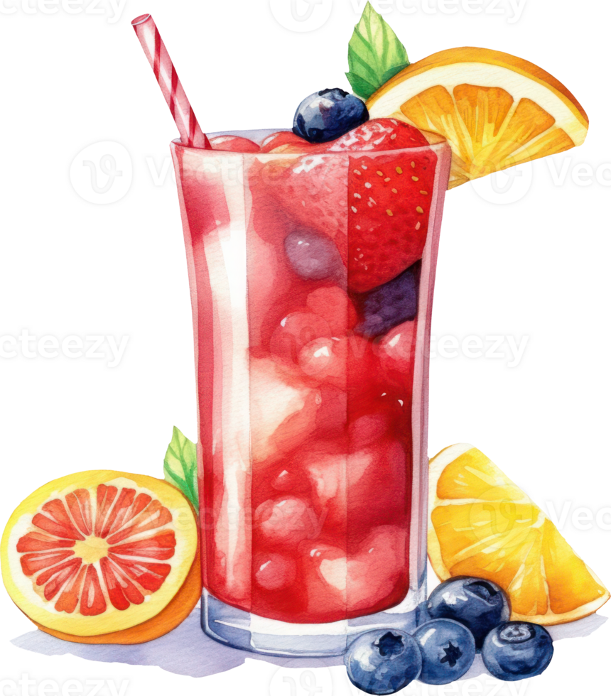 Fruits Smoothie Drink Watercolor Illustration. d png