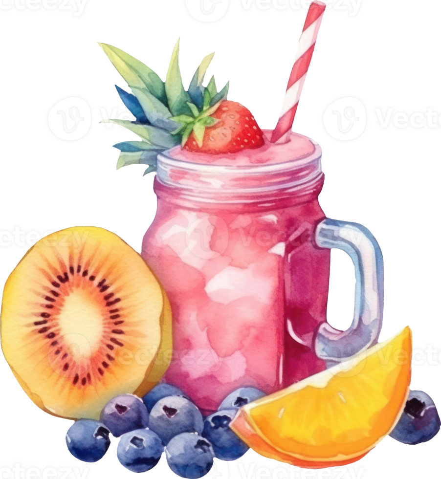 Fruits Smoothie Drink Watercolor Illustration. d png