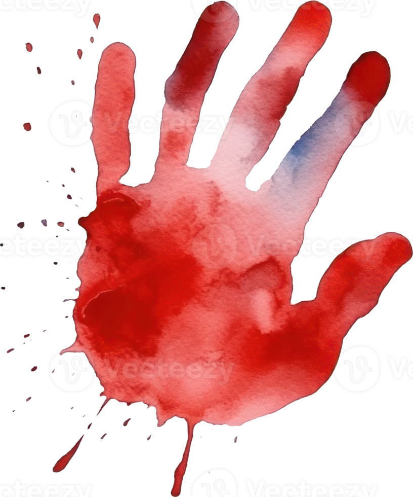 Hand Blood Print Watercolor Illustration. d png