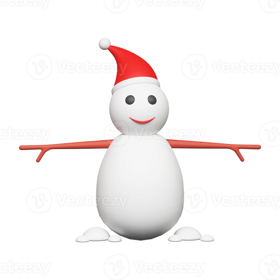 3D Render, Santa Hat Wearing Snowman Icon. png