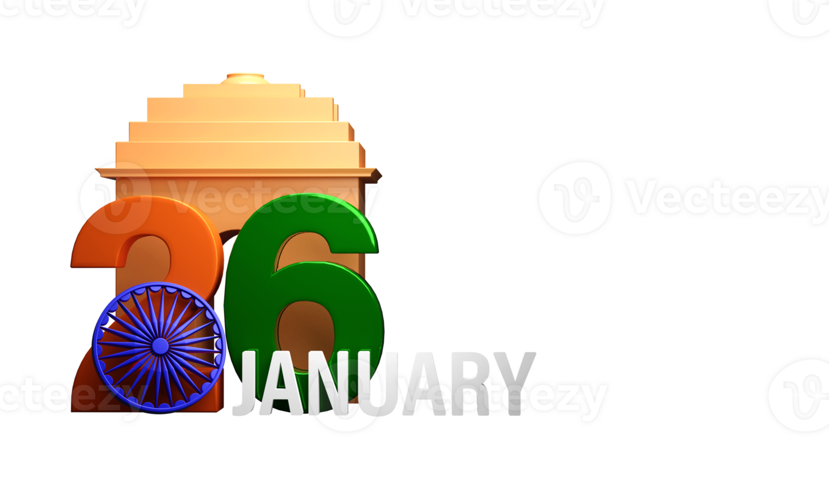 3d machen, dreifarbig 26 Januar Schriftart mit Ashoka Rad und Indien Tor. png