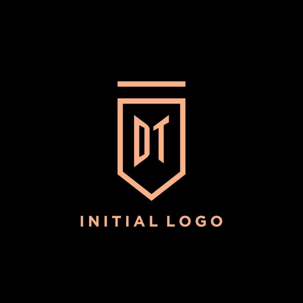 DT monogram initial with shield logo design icon vector