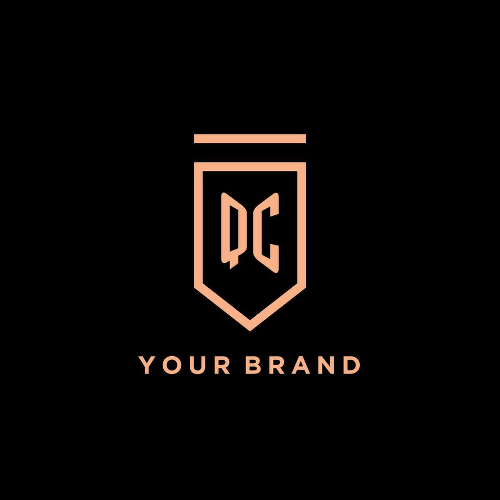 QC monogram initial with shield logo design icon vector