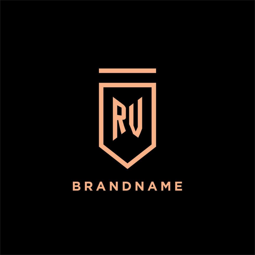 RV monogram initial with shield logo design icon vector