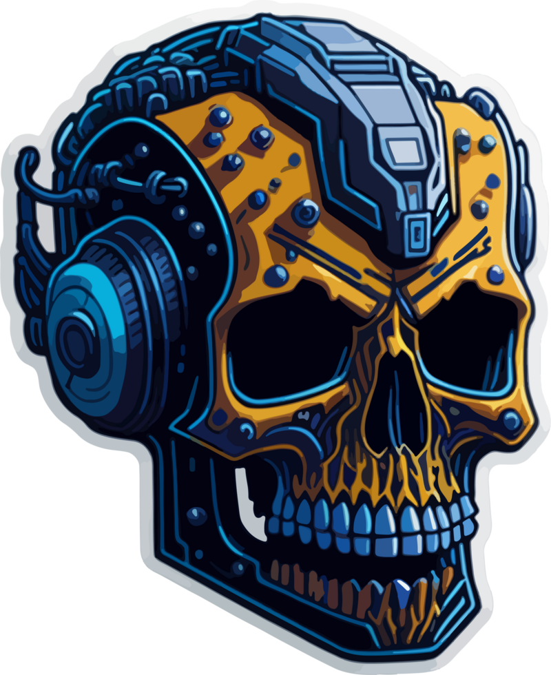 Cartoon Sticker of Skull Cyborg with png