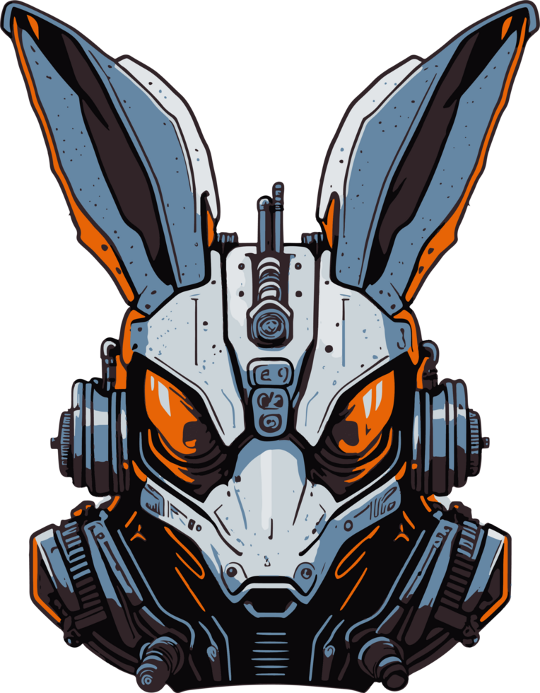 Head of Rabbit Cyborg in Cartoon Style with png