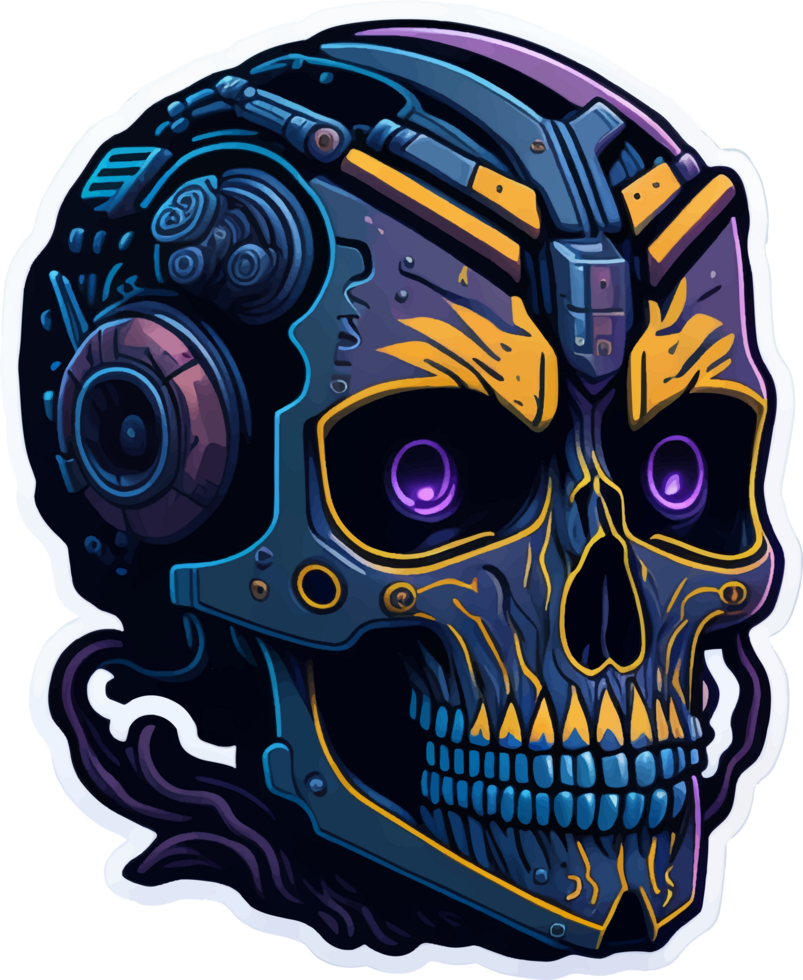 Sticker of Skull Cyborg Robot in Cartoon Style with png