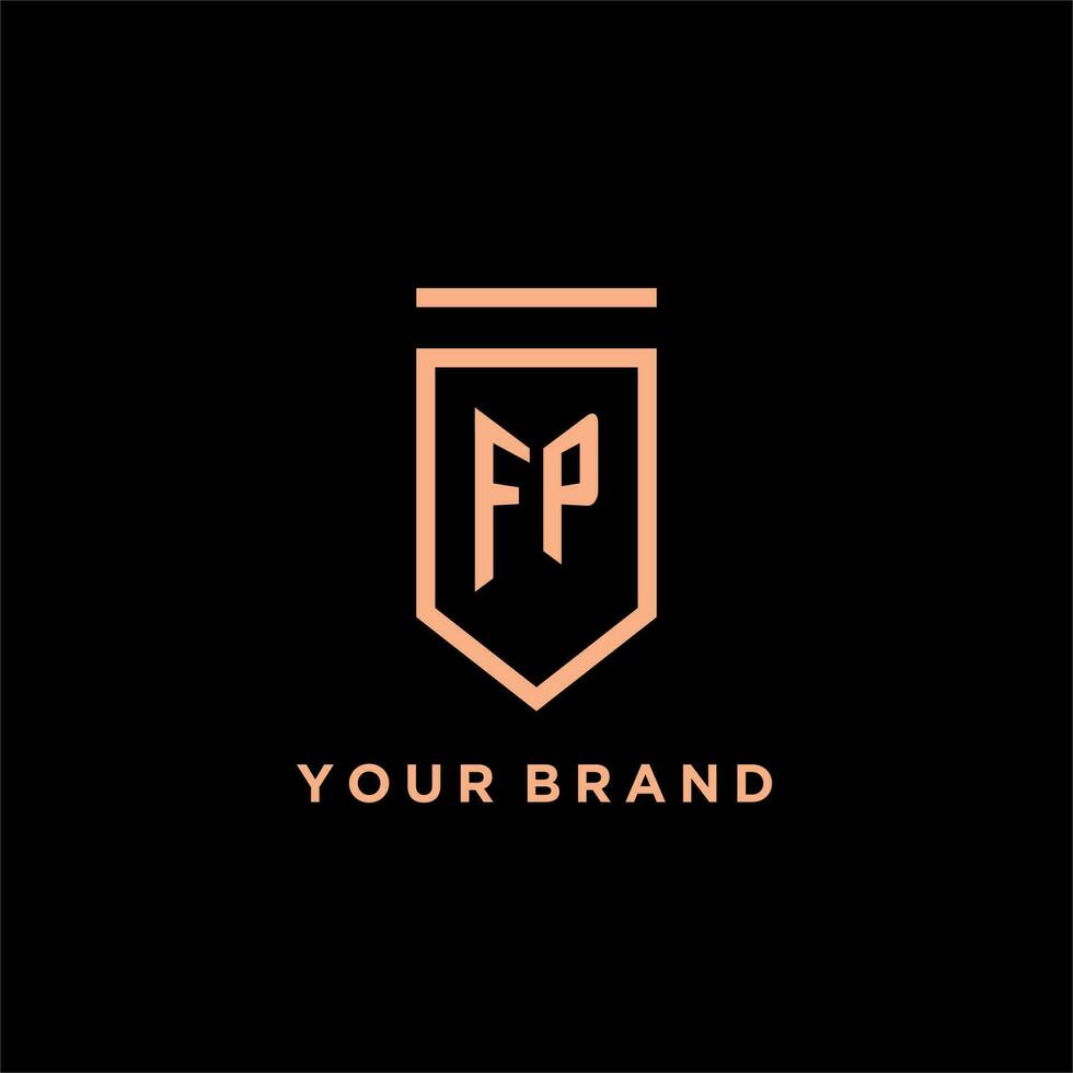 FP monogram initial with shield logo design icon vector