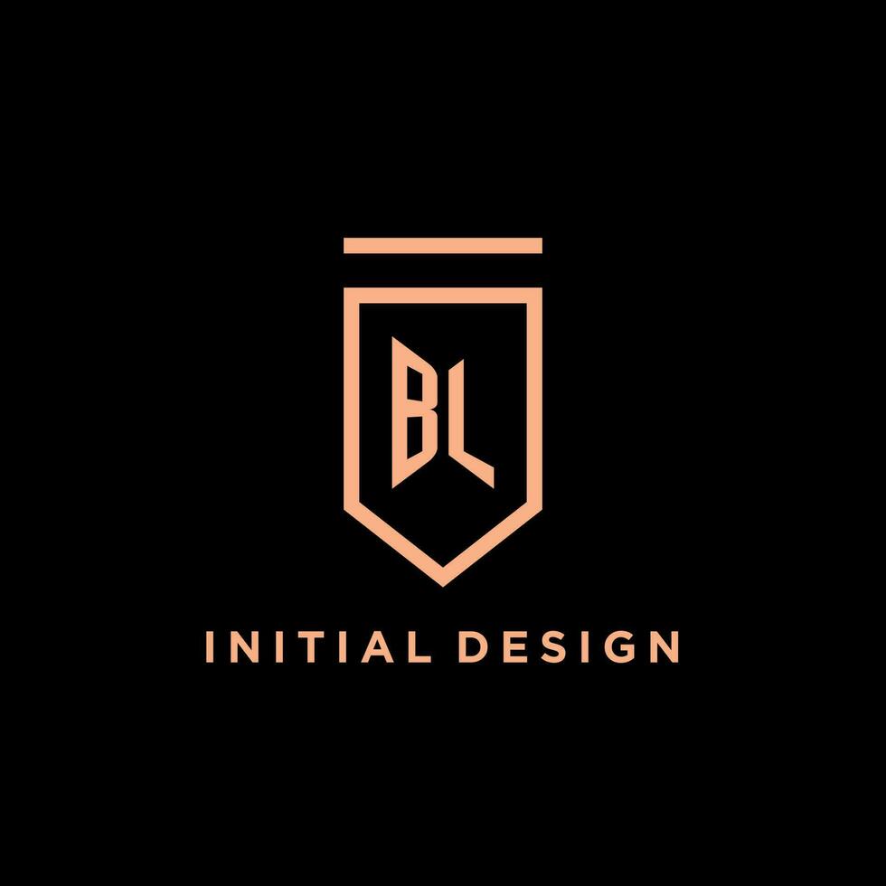 BL monogram initial with shield logo design icon vector