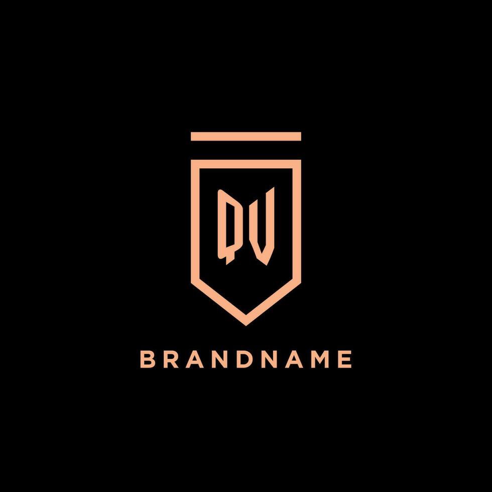 QV monogram initial with shield logo design icon vector