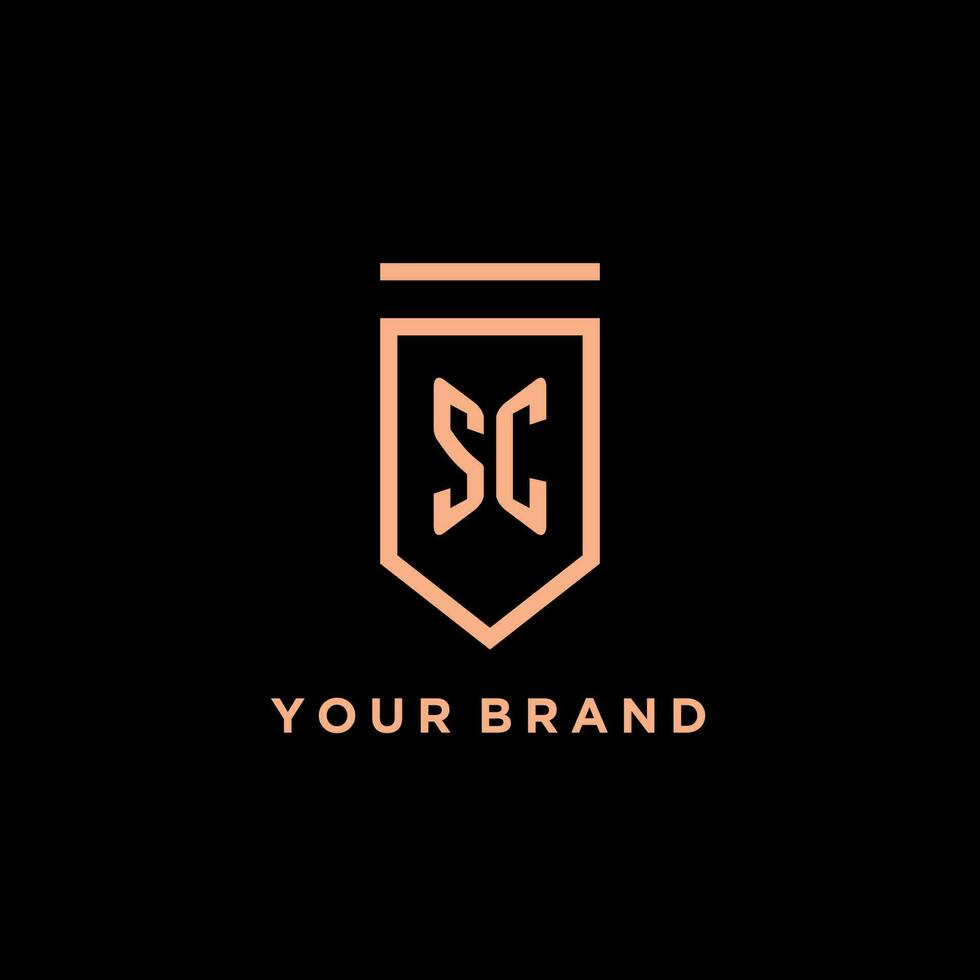 SC monogram initial with shield logo design icon vector