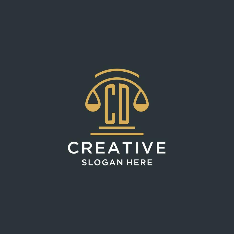 CD initial with scale of justice logo design template, luxury law and attorney logo design ideas vector