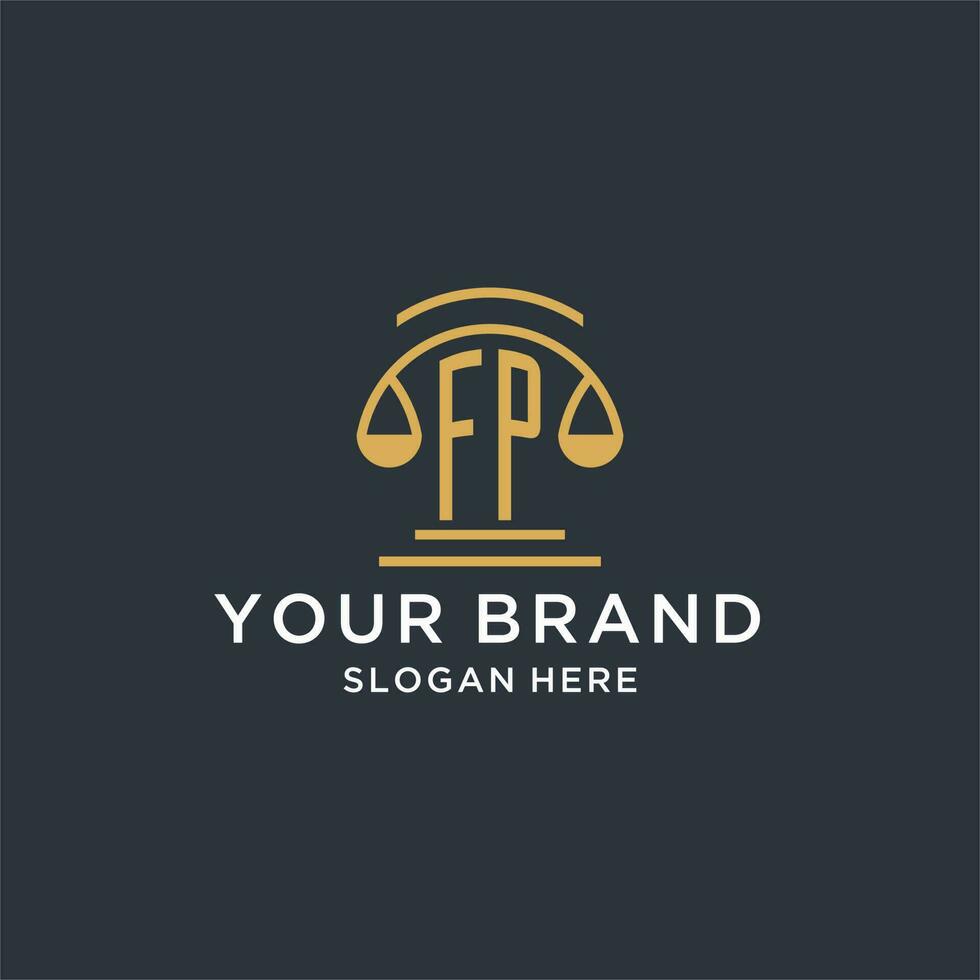 FP initial with scale of justice logo design template, luxury law and attorney logo design ideas vector