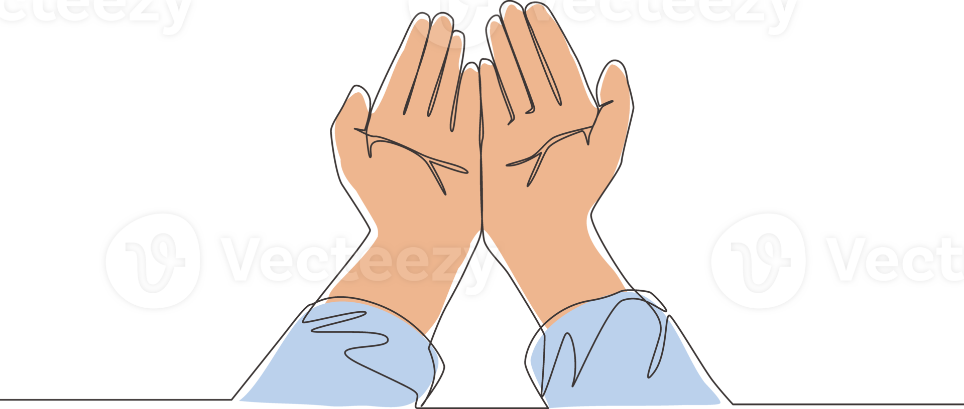Single continuous line drawing of muslim person open and raise hands praying to God. Islamic holy day Ramadan Kareem and Eid Mubarak greeting card concept one line draw design illustration png