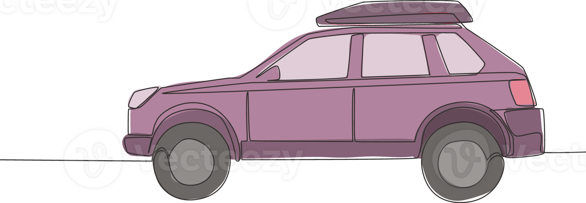 continu ligne dessin de dure suv voiture avec toit étagère. aventure véhicule transport concept. un Célibataire continu ligne dessiner conception png