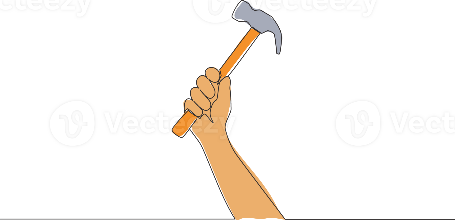 Single continuous line drawing of man holding hammer steel. Handyman tools concept. One line draw design illustration png