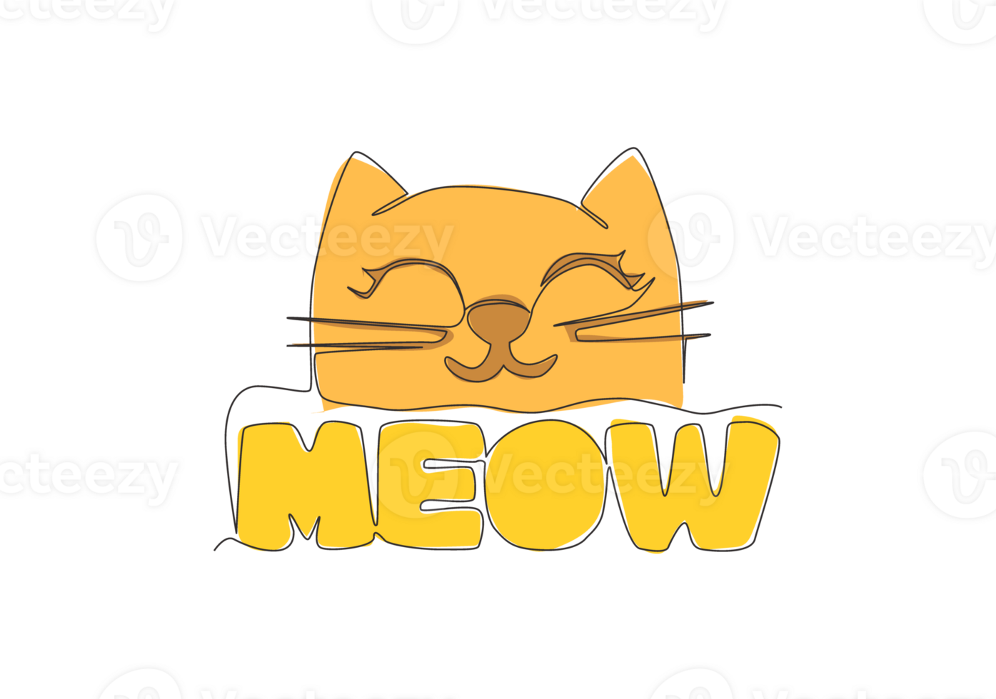 One continuous line drawing of cute and adorable typography animal quote - Meow for kitty kitten cat sound. Calligraphic design for print, card, banner, poster. Single line draw design illustration png