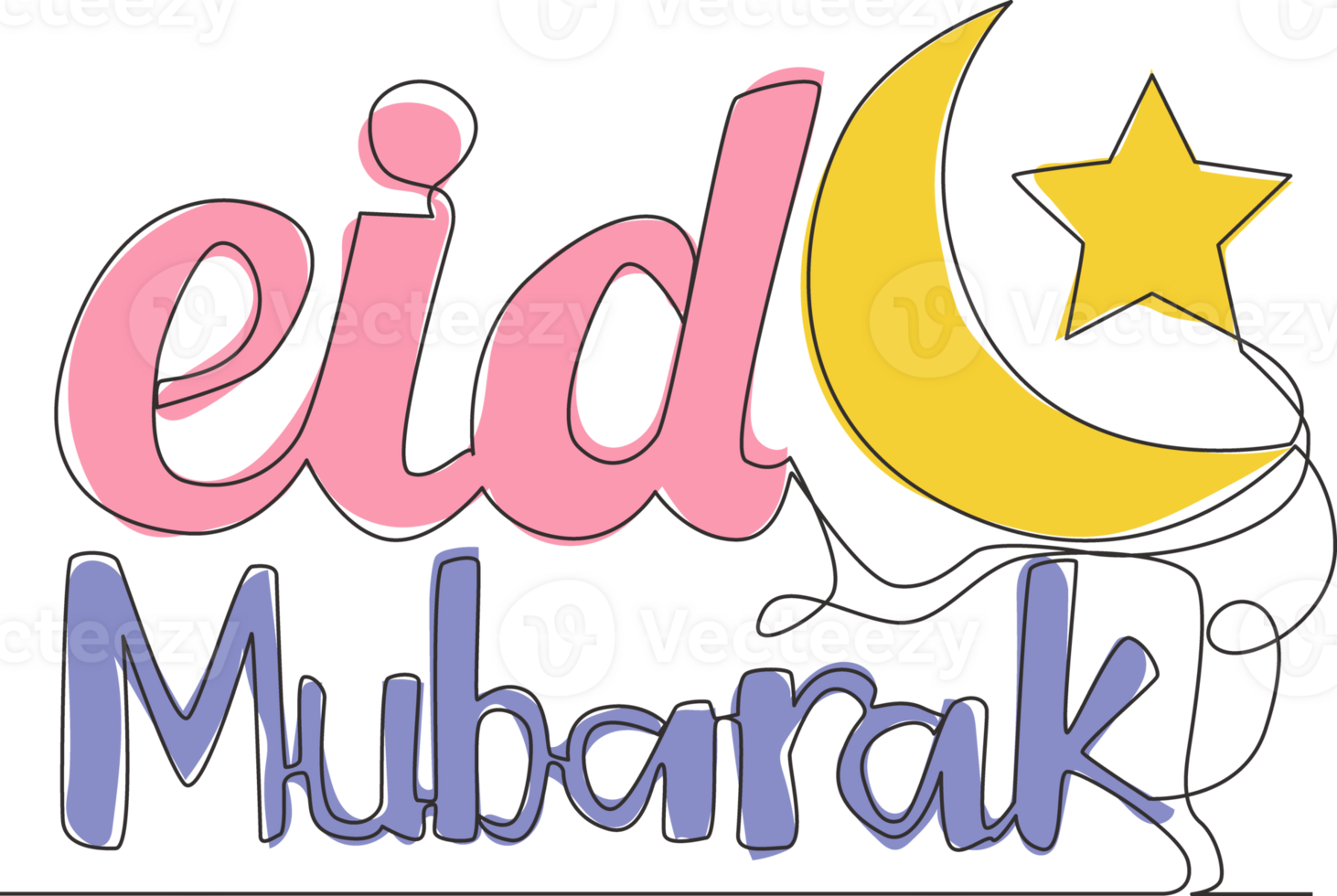 einer kontinuierlich Linie Zeichnung von glücklich eid al fitr Mubarak und Ramadan kareem Konzept. islamisch Urlaub kalligraphisch Design zum drucken, Gruß Karte, Banner, Poster. Single Linie zeichnen Design Illustration png