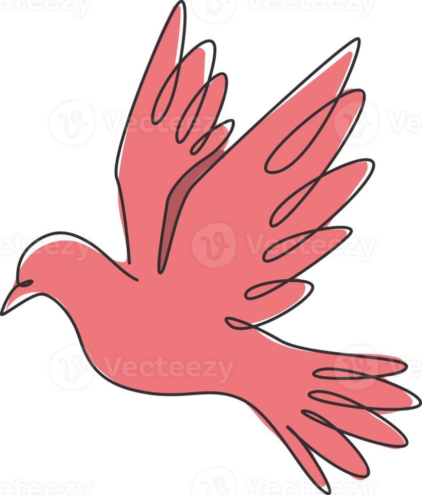 Single continuous line drawing of adorable flying dove bird for logo identity. Cute pigeon mascot concept for freedom and peace movement icon. Modern one line draw design graphic illustration png