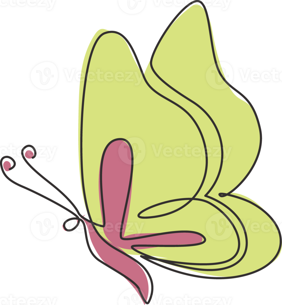 One single line drawing of beautiful butterfly for company logo identity. Salon and spa healthcare business icon concept from animal shape. Continuous line draw graphic design illustration png