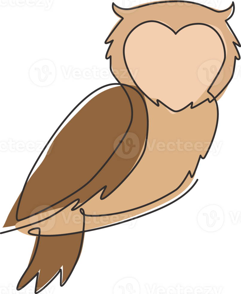 One single line drawing of elegant owl bird for company logo identity. Symbol of education, wisdom, wise, school, smart, knowledge icon concept. Continuous line graphic draw design illustration png
