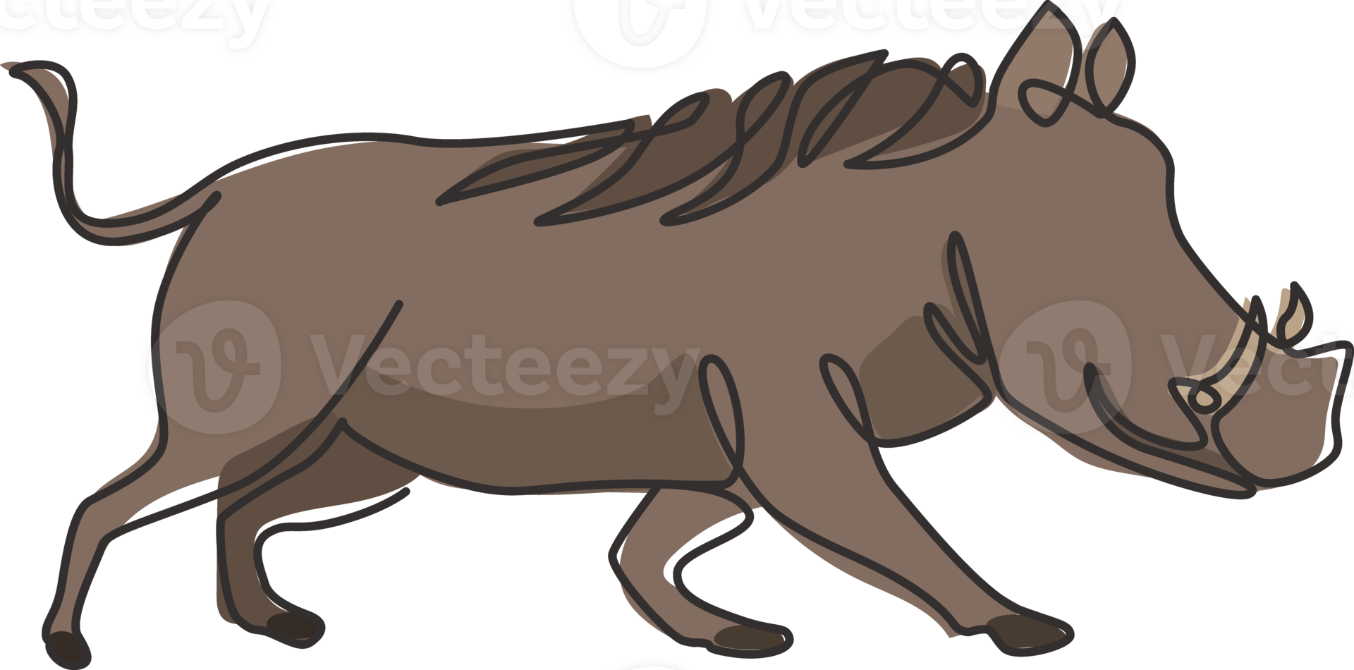 Single continuous line drawing of wild common warthog for company logo identity. Saharan Africa pig mascot concept for national conservation park icon. Modern one line draw design illustration png