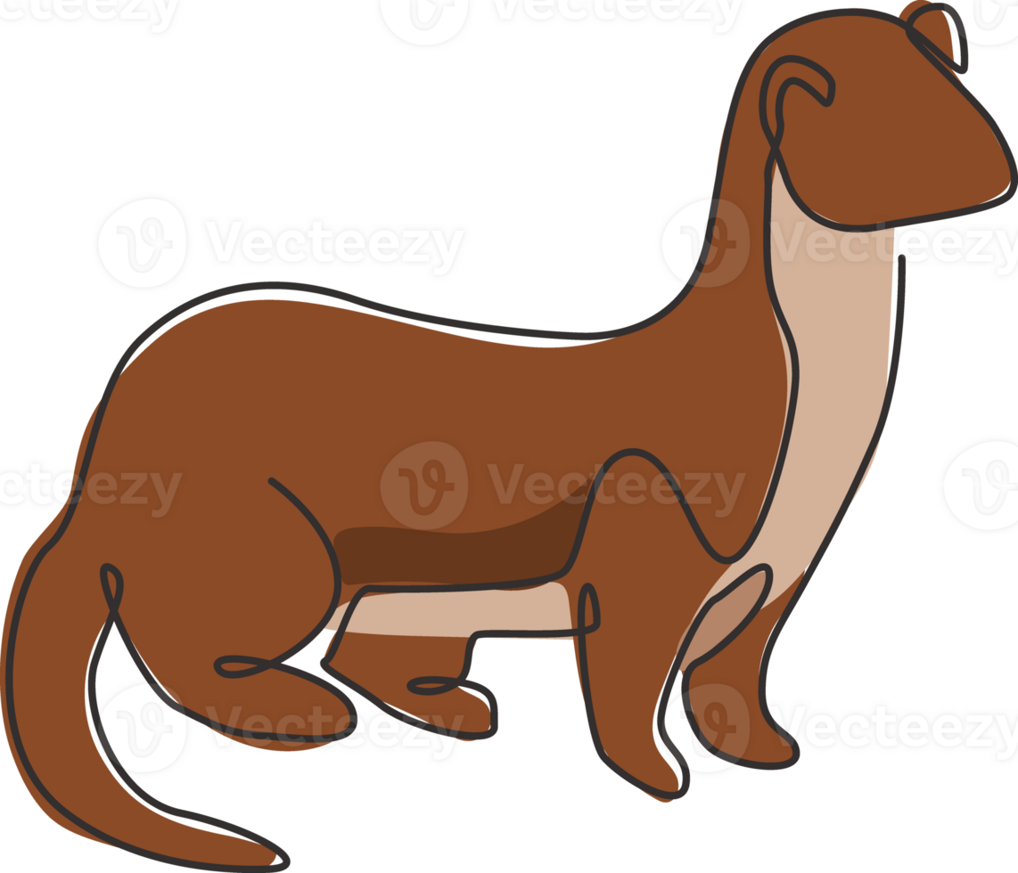 Single continuous line drawing of adorable weasel for company logo identity. Little mammal predator mascot concept for national conservation park icon. Modern one line draw design illustration png