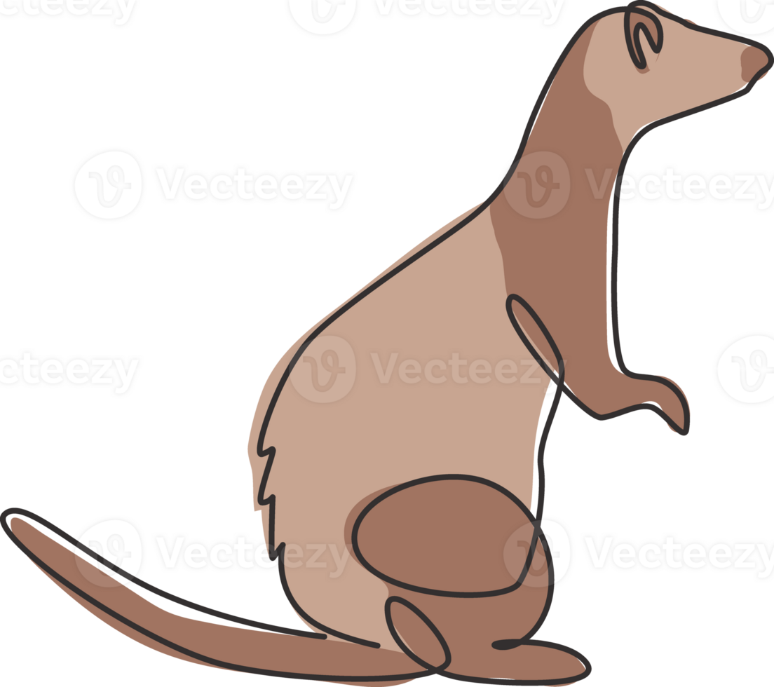 Single continuous line drawing of cute standing ferret for company logo identity. Domestic animal mascot concept for national conservation park icon. Modern one line draw design illustration png