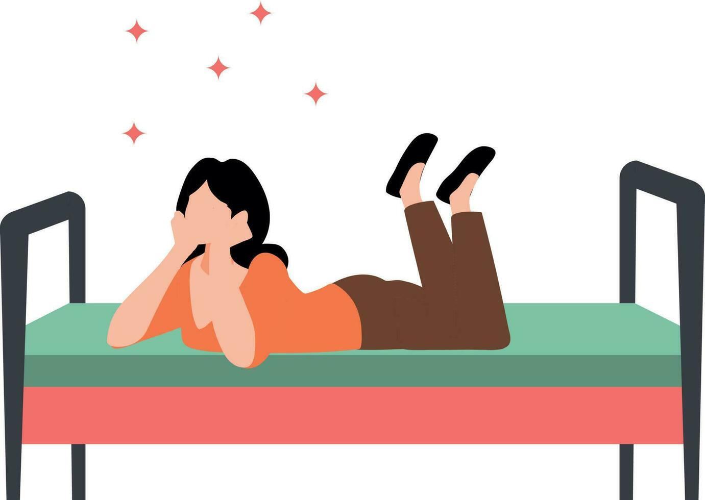 The girl is lying on the bed. vector