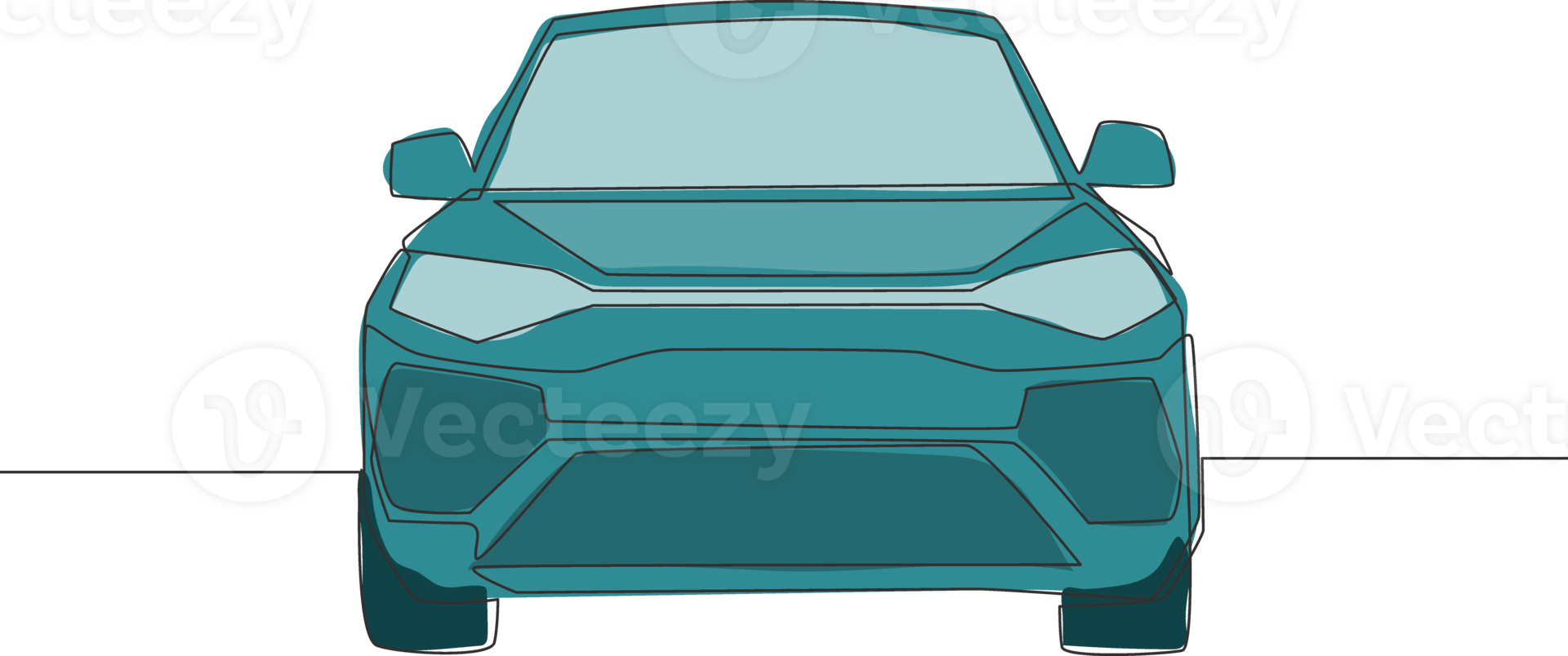 Continuous line drawing of luxury suv car from front view. Urban city vehicle transportation concept. One single continuous line draw design png