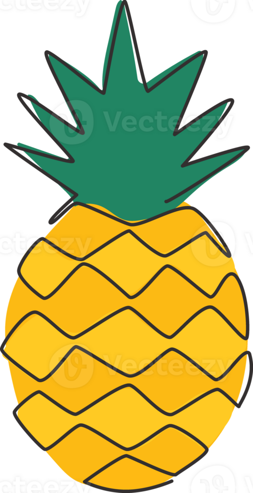 Single continuous line drawing whole healthy organic pineapple for orchard logo identity. Fresh summer fruitage concept for fruit garden icon. Modern one line graphic draw design illustration png