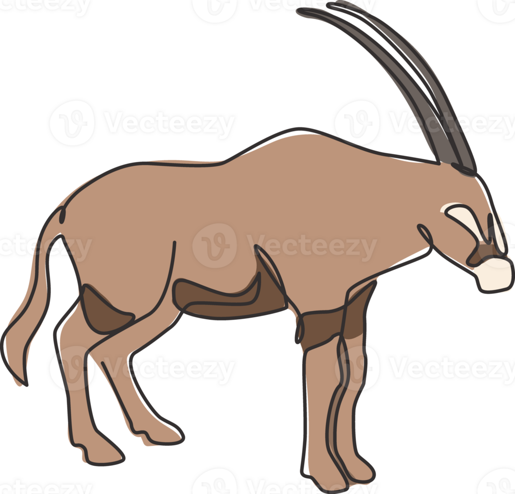 Single continuous line drawing of dashing oryx for company logo identity. Antelope mammal mascot concept for national conservation park icon. Modern one line draw design graphic illustration png