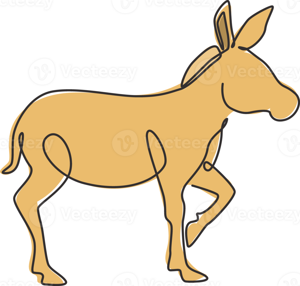 Single continuous line drawing of walking donkey for ranch logo identity. Tiny horse size mascot concept for donkey farm icon. Modern one line draw design illustration png