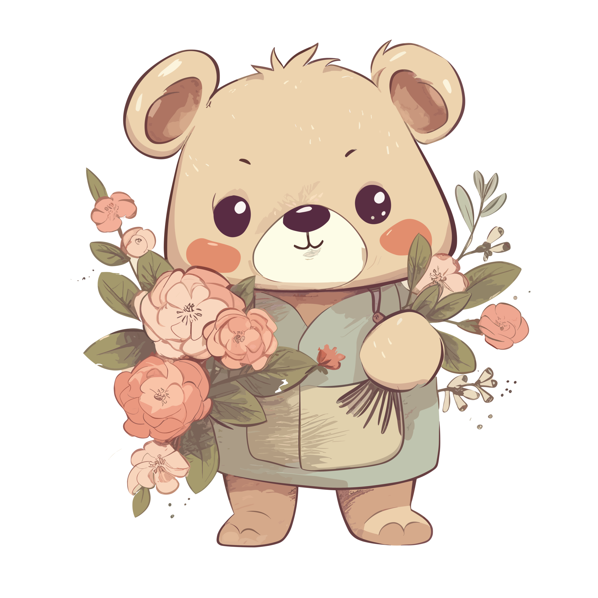 cute teddy bear hugs a bouquet of flowers . 23743544 PNG