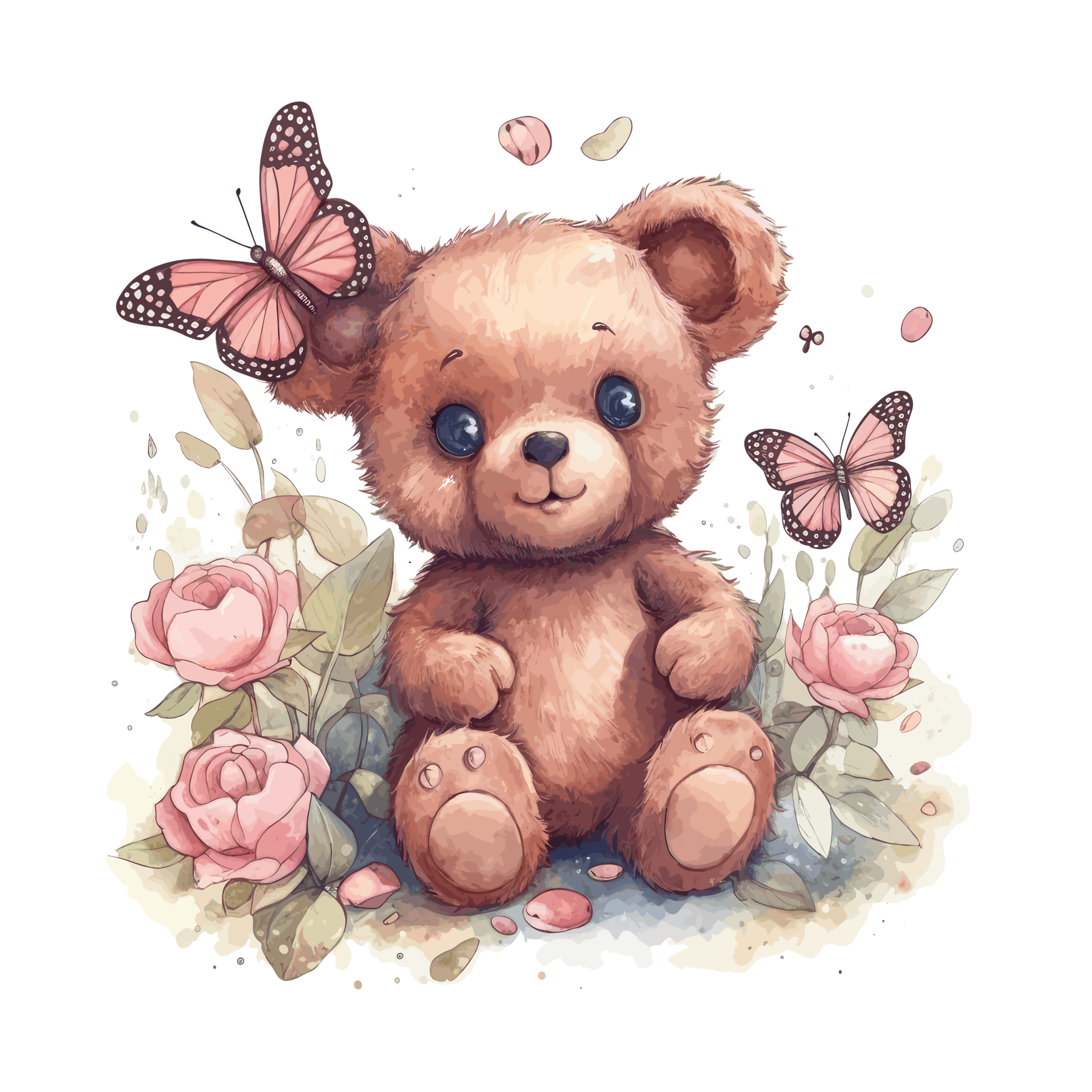 cute teddy bear hugs a bouquet of flowers . 23743546 PNG