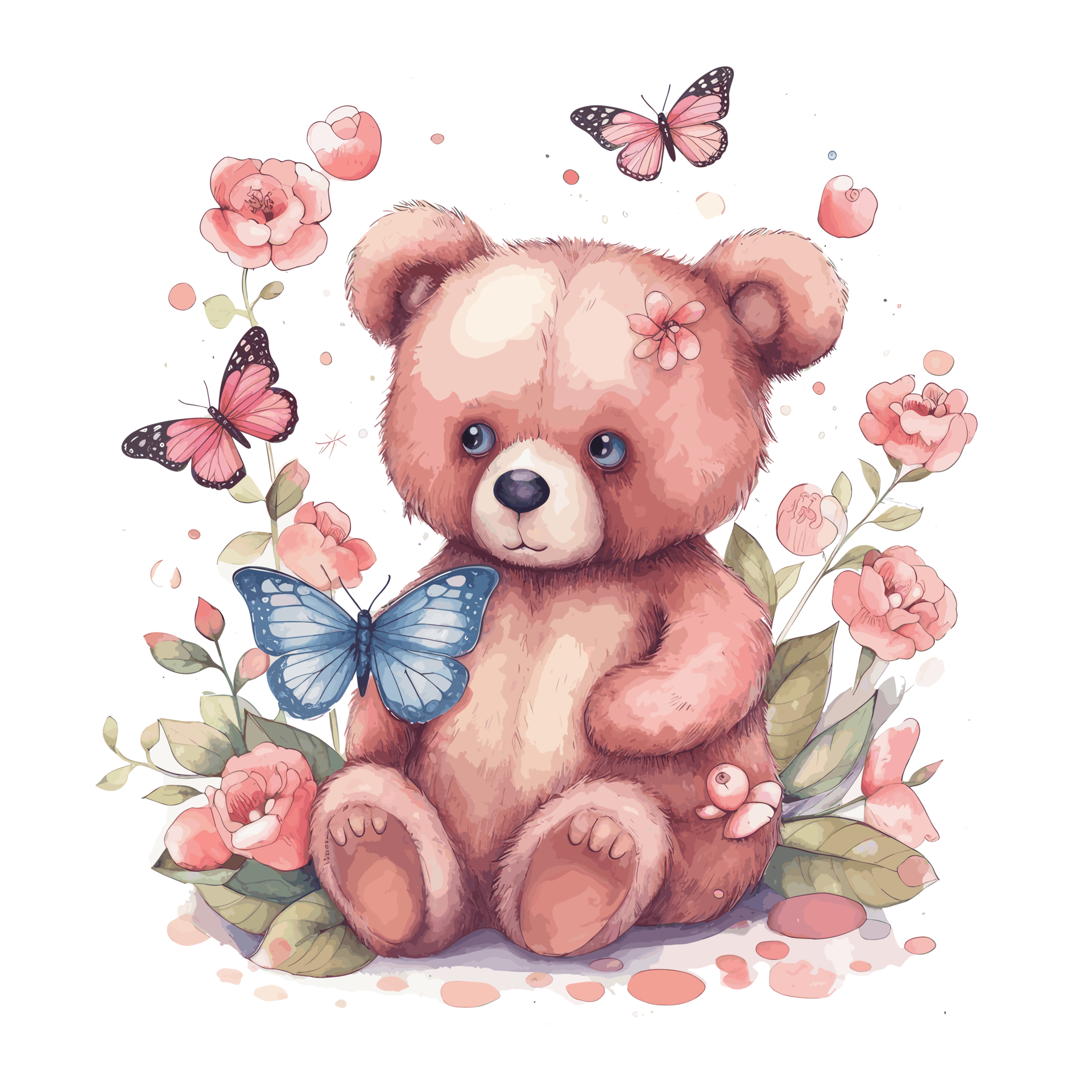 cute teddy bear hugs a bouquet of flowers . 23743552 PNG