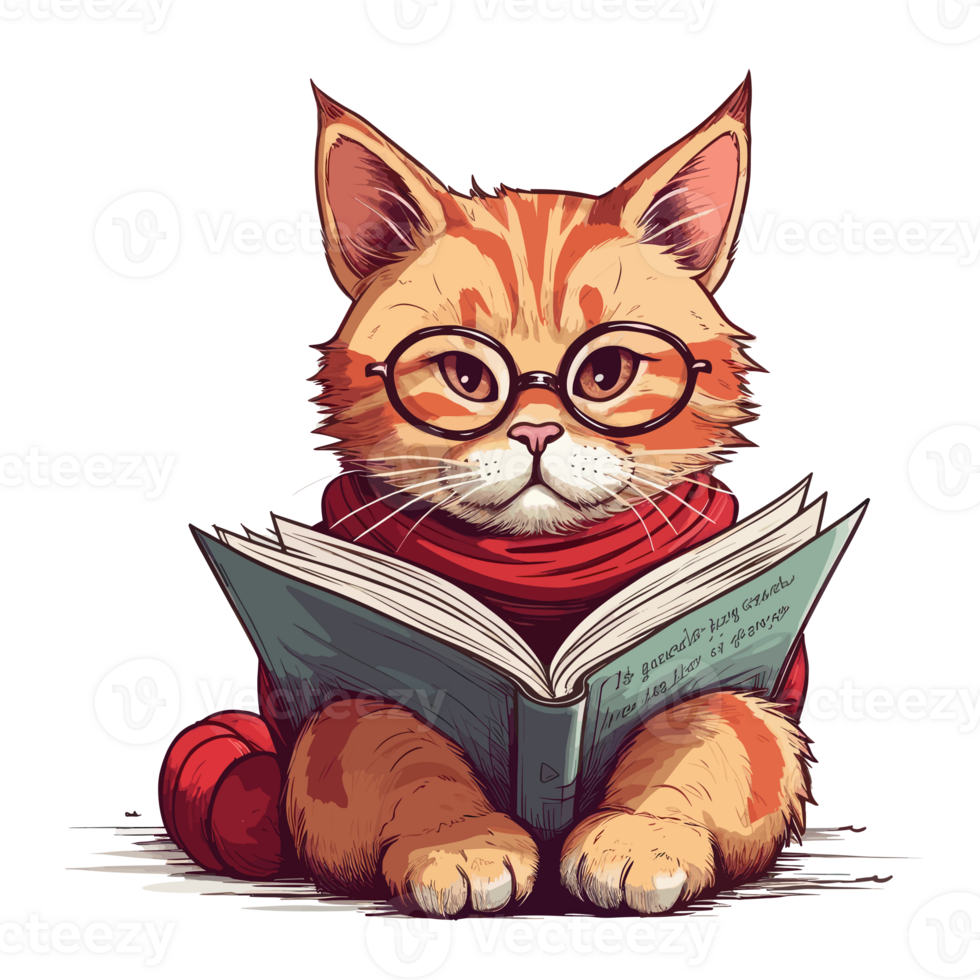 acquerello carino gatto indossare bicchieri lettura un' libro . ai generato png